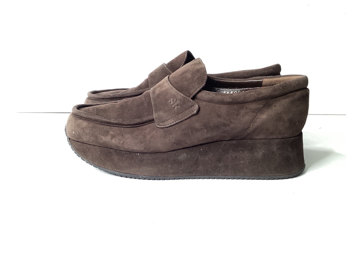 Stephane Kelian Brown Suede Loafers with Silver Detail Stephane Kelian Paris Brown Suede Platform Chunky Loafers  main image 3