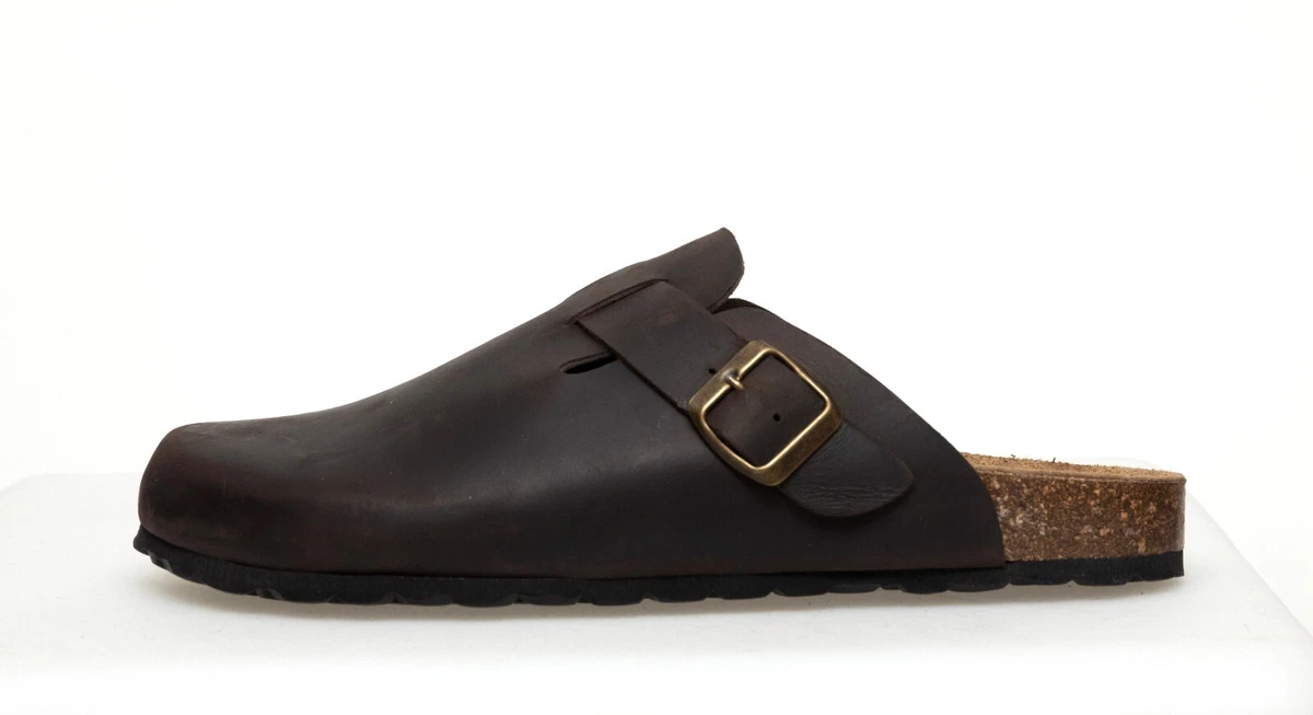 Echtleder Herren Pantoletten Nubuk Leder Sandalen Korksohle Fußbett Hausschuhe