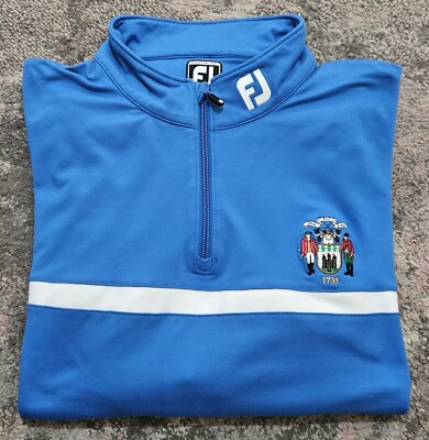 Footjoy Golf Oberteil Herren Blau FJ Pullover Freizeit Sportlich Passform Viertelreißverschluss Größe L