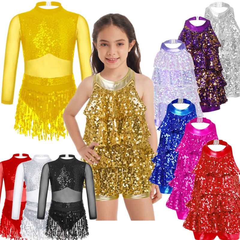 US Kids Boys Girls Jazz Dance Vest Top Sequins Stage Performance Tank Clubwear E - Foto 5