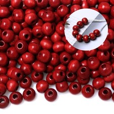 300pcs 12mm Red Wood Macrame Beads for Handmade Crafts, Large Hole Wooden Loo...