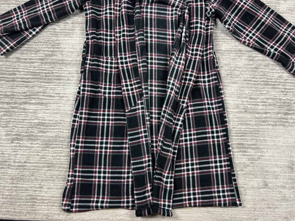 Fruit Of The Loom Mens Bathrobe One Size Fleece Blue Plaid Pockets Missing Belt - Image 3 of 4