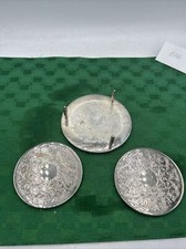 VTG Stylish Mid Century Design 3Pc Silver Plated Embossed Coaster Set