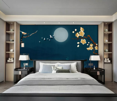 3D Flower Branch Moon ZHUA2035 Wallpaper Wall Murals Removable Self-adhesive Ann