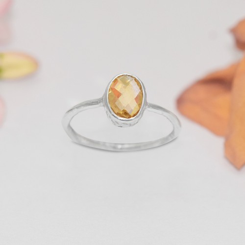 Natural Yellow Citrine Handmade Ring 