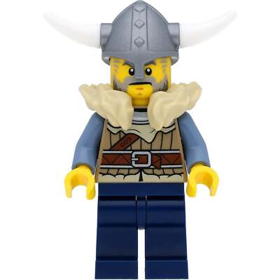LEGO Wikinger Minifigur männlicher Krieger mit Pelzkragen und Schwert