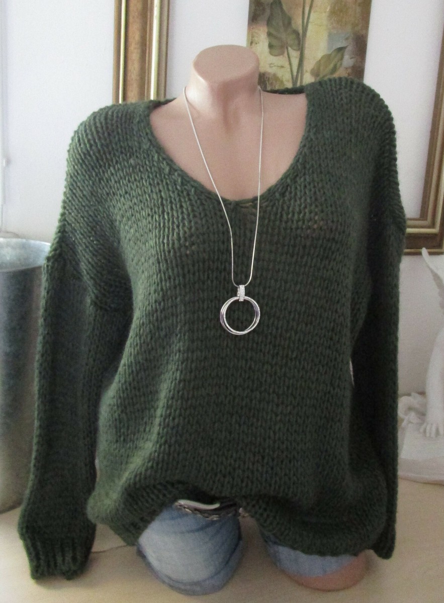 Neu Warme Kuschel Strick Pullover Grob Pulli Vintage Oversize Grün