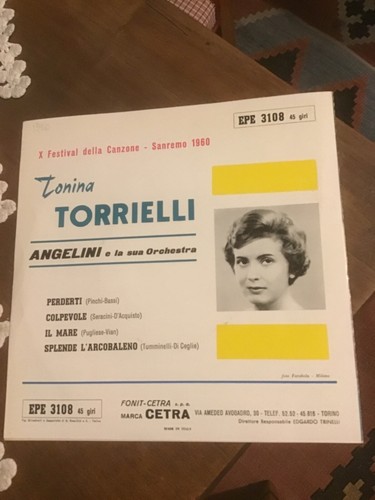 TONINA TORRIELLI. SANREMO’60 “ PERDERTI + 3 “. E.P. ITALY'60 - Foto 2 di 2