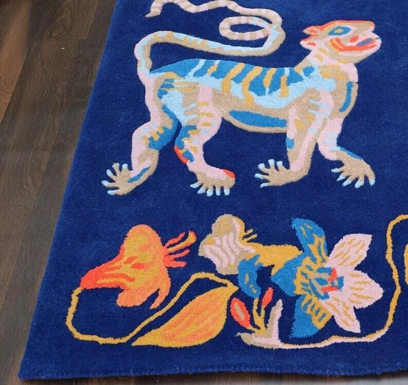 Ковер стеганый дракон ручной работы 100% шерсть ковер тибетский тигр ковер синий цветочный тигр ковер - Изображение 3 из 4