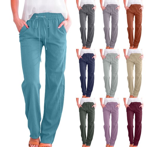 Women High Waisted Wide Leg Pants Casual Drawstring Elastic Trousers Comfy - Picture 13 of 54