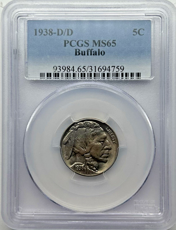 1938-D/D Buffalo Nickel MS65 PCGS Certified