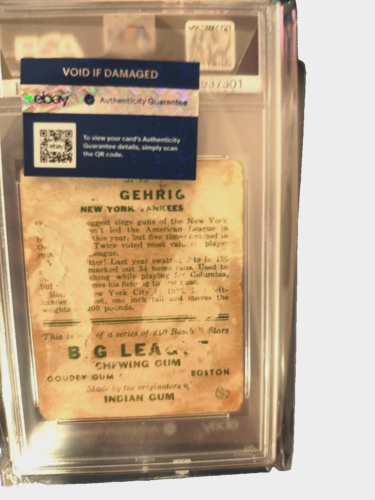1933 Goudey Lou Gehrig #92 — PSA Authentic. Unaltered and Uncut view 2