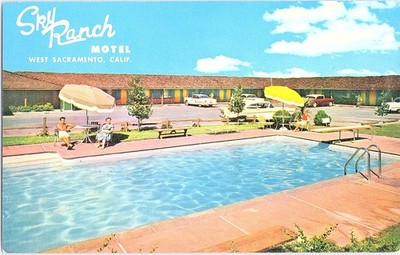 Sky Ranch Motel Pool View West Sacramento CA Pool Vintage Postcard