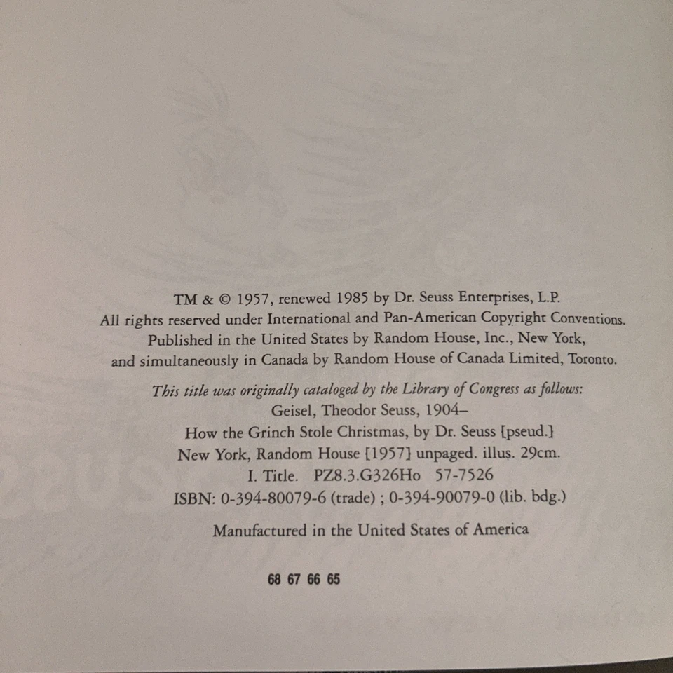 Dr. Seuss How the Grinch Stole Christmas! Large Hardcover Book 1985 Foto 4 de 4
