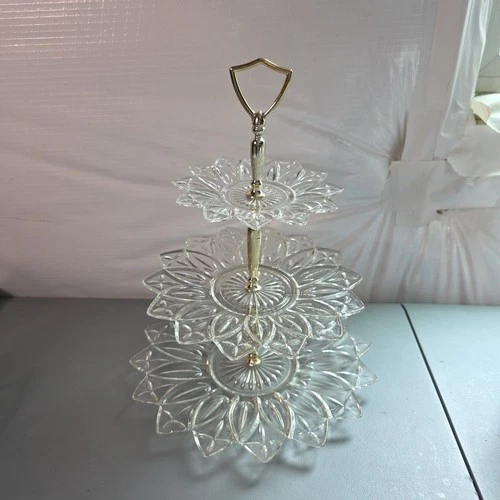 Vintage 1960s Petal Clear Pattern by Federal Glass 3 Tier Serving Tray