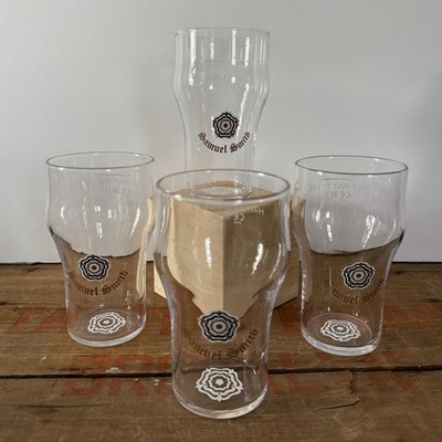Set of 4 Samuel Smith Imperial Half-Pint Beer Glasses White Rose Logo Fill-Mark