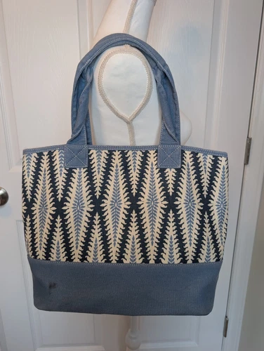 Spartina 449 Daufuskie Island Natural Linen Tote Bag Distressed Mineral Blue - Picture 8 of 15