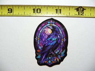 WISE RAVEN MOON SMALL STICKER DECAL STAINED GLASS STYLE BEAUTIFUL COLORS