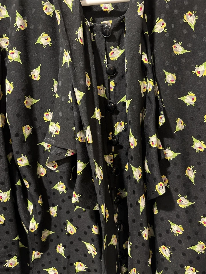 Blusa para mujer Emanuel Ungaro Ter talla 10 negra seda romántica floral corbata Foto 4 de 4