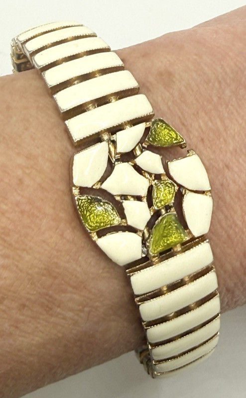 Vintage HOBE Enamel Cuff Bracelet Mid Century Modern High End Signed Designer