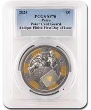 2024 Palau 1 oz Silver Antique Poker Card Guard SP-70 PCGS FDI w /Box and COA