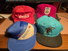 Lot of 4 Vintage Hats: Corduroy, Snapback, Marlins Fitted, 80s-90s