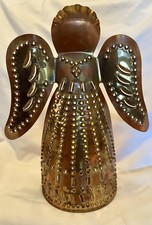 Hand Cut Copper Angel Figurine Candle Holder 9? Christmas Vintage