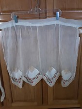Waist Apron Pure Linen with Cotton Floral Applique Vintage w/side tie