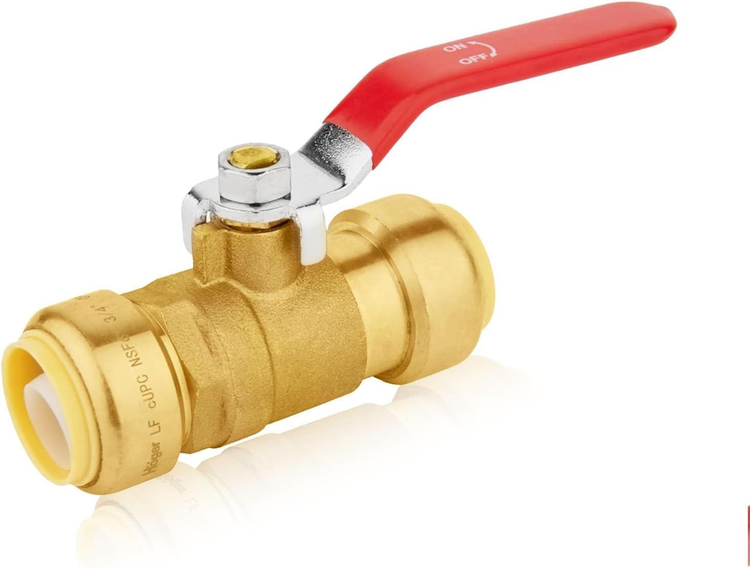 1" Red Push Fit Ball Valve, Full Port for PEX, Copper, CPVC - 1 Pack