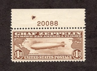 1930 US Airmail GRAF ZEPPELIN 1.30c ISSUE Scott C14 w Plate Selvage VF XF MNHOG