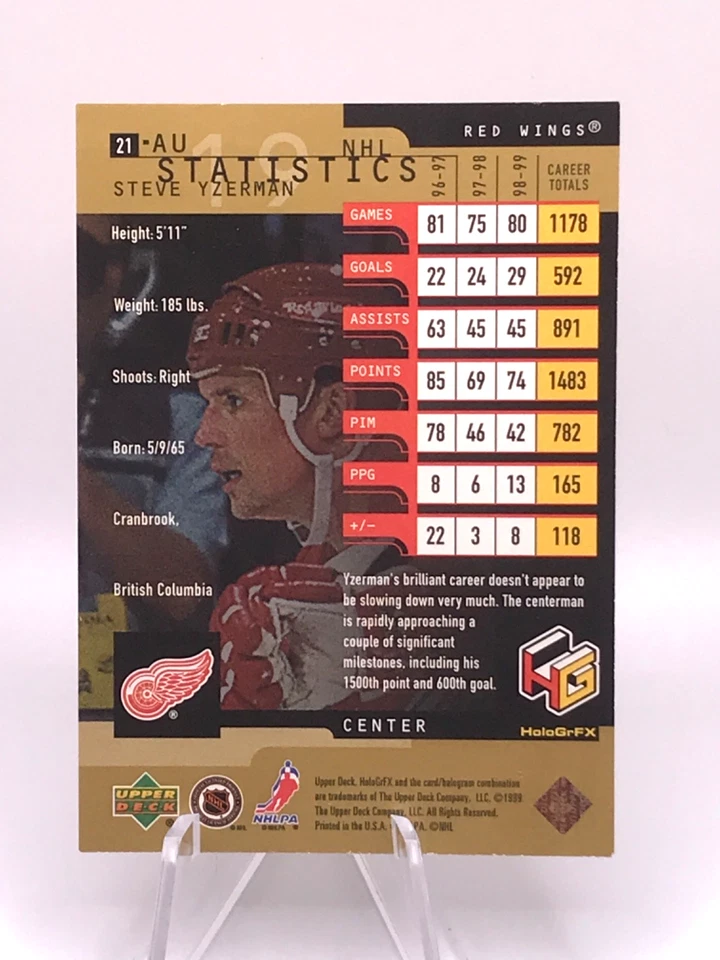 Steve Yzerman 1999-00 Upper Deck HoloGrFX AuSOME #21-AU Red Wings HOF Sharp! - Image 2 of 2