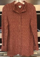 LL Bean Sweater Cardigan Women's 100 Cotton Fisherman's knit Brick Button M
