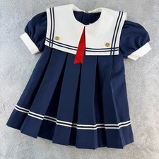 Vintage Fashion Kids Girls Size 5 Sailor Dress Navy Pleated Nautical Made USA