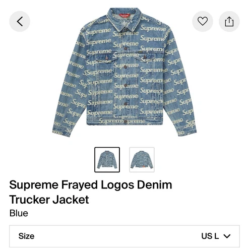 Veste camionneur en denim Supreme Frayed Logos bleu SS21 taille L 100% AUTENTIQUE