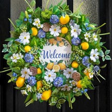 Spring Wreaths for Front Door 24 Inch,Artificial Lemon with Daisy,Hydrangea ...