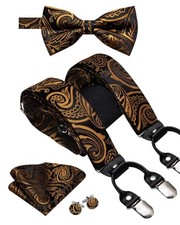 Suspender and Bow Tie for Men Paisley Solid Mens Suit Braces Bronze Black