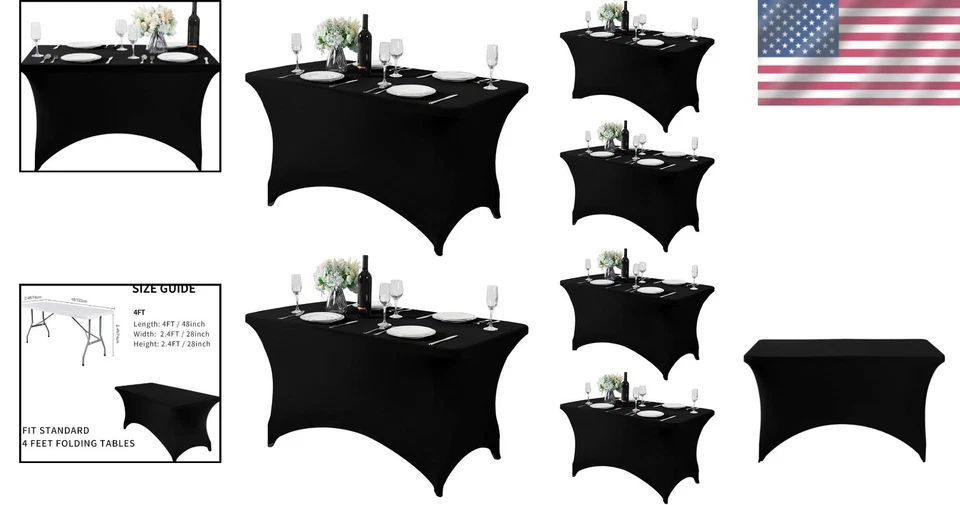 Elegant 6 Pack Stretchable Black Tablecloths for 4FT Events - Easy Care & Setup - Image 2 of 4