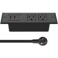 Recessed Power Strip 45W USB C Fast Charging Port Desk Outlet 10 FT Flat Plug