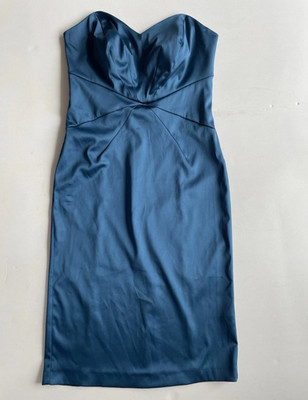 Clothing by Bravissimo Bodycon Kleid Blau Satin Trägerlos Falten Größe 10RC
