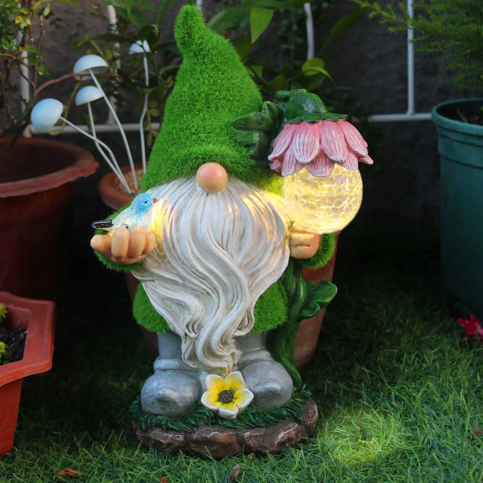 Solar Garden Gnome Patio Statue LED Outdoor Yard Patio Pathway Decor Light