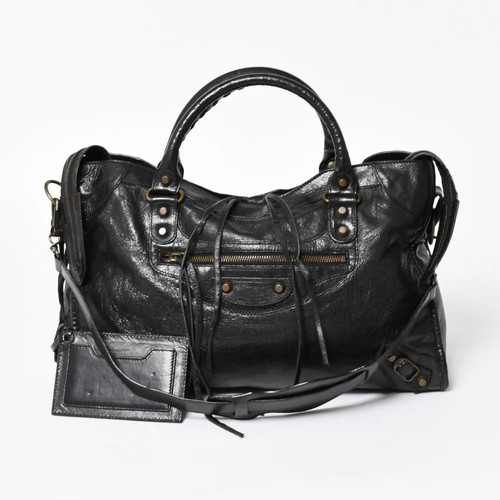 BALENCIAGA The City 115748 2WAY Handbag Leather Black Bronze Hardware Authentic