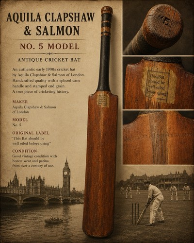 VTG Aquila Clapshaw & Salmon No. 5 Cricket Bat London England