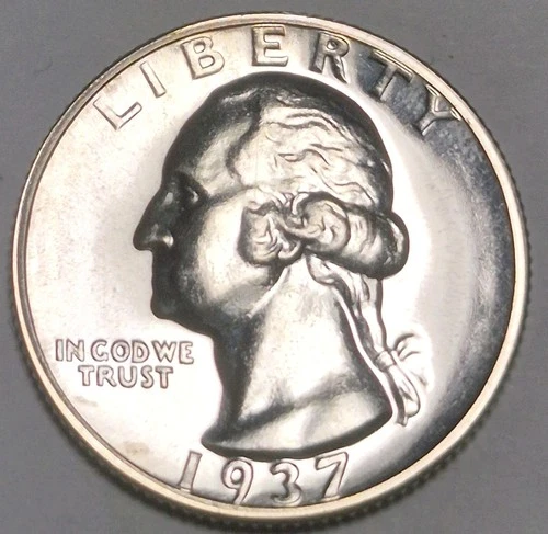 1937 Gem Proof Washington Quarter. Scarce In This Grade