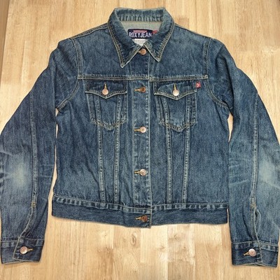 Vintage Y2k Quiksilver Roxy Jean Jacket Womens Medium Crop Blue Distressed
