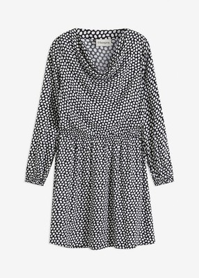 Tunika-Kleid Gr. 54 Schwarz Weiß Gepunktet Mini-Dress Langarm Freizeitkleid Neu