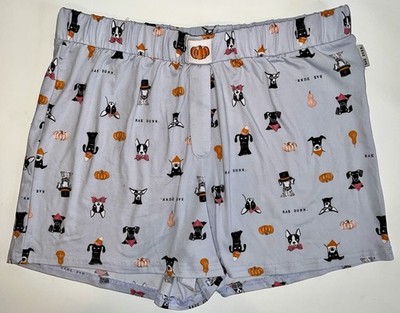 Rae Dunn Women's XL Sleep Shorts Halloween Fall Pumpkin Dogs Gray Multicolor NEW
