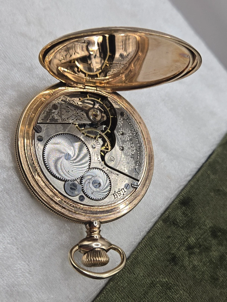 Montre Vintage ELGIN 1911c - Cadran Porcelaine Décoré Or, Mouvement Mécanique 15 Rubis