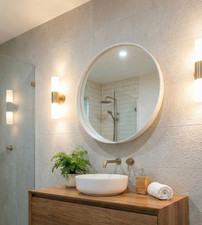 Image of Round Wood Wall Mirror with Deep Frame | Hallway Wall Decor | 24*24 inch White