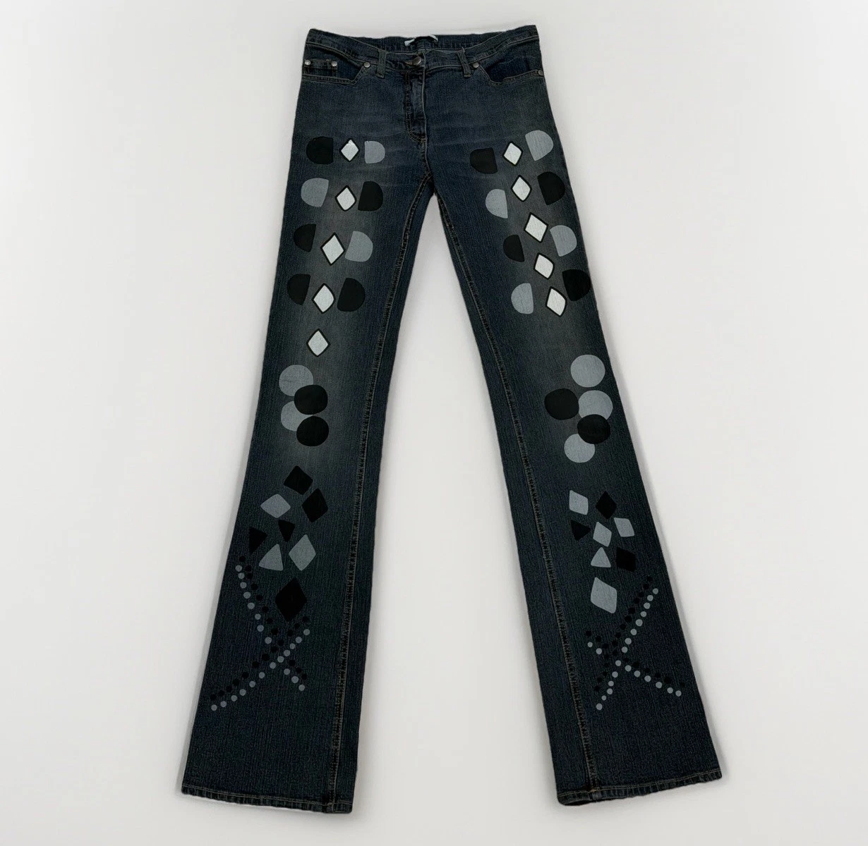Alexander McQueen — RARE Alexander McQueen Vintage Geometric Print Mini Flare Jeans Low Rise Size 6