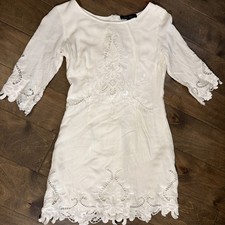 Honey Punch Bright White Embroidered Eyelet Style Rayon Mini Dress- Size Small